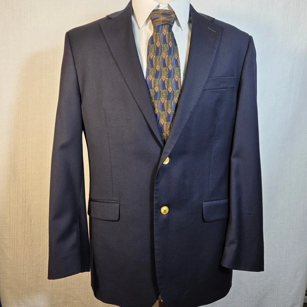 Lauren Ralph Lauren Navy Blue 100% Wool Gold Buttons‎ Blazer Macy's Men's 41R
